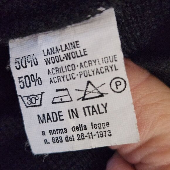 Moda Made In Italy Black Wool Blend Long Line V Neck Cardigan Sweater Size XL - Picture 7 of 7